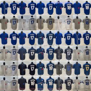 2023-24 Neues Baseball 17 Shohei Ohtani Trikot Heim Auswärts 18 Yoshinobu Yamamoto Trikots Blau Weiß Grau Atmungsaktives Sportshirt Mann Frauen Jugend Kinder Jungen