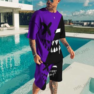 Tracki męskie Summer Men Set Little Devil 3D Printing Series T-shirt+Shorts 2-częściowy moda odzież uliczna swobodny jogging męski T240124