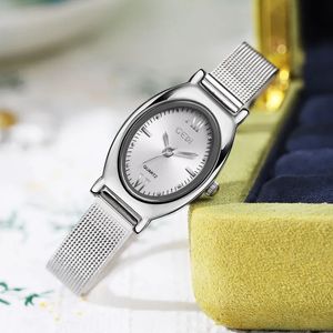 TT Womens simple light luxury high-grade stainless steel oval compact exquisite waterproof quartz watch gifts