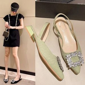 Sandaler Beige Heeled Clear Shoes 2024 Women's Black Rhinestone Medium spetsigt Stängt vår Gladiator Block Girls