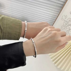 Vintage Popular Brand Men Cuff Bracelets Luxury Jewelry for Women Designer Bracelet Bamboo Joint 100% 925 Sterling Silver Opening Bangle Never Fade