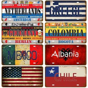 Metal Painting Home Wall Decor Bar Painting Metal Poster France US Decorative License Plate Vintage Plaque Metal Sign Tin Sign Spain Germany