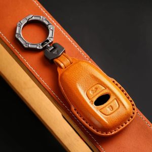 Luxury Car Smart Key Cover Case FOB Shell för Subaru XV SV Forester BRZ 2019 2020 Äkta lädertangenthållare