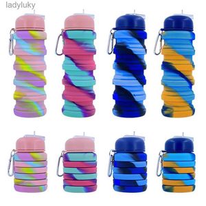 Water Bottles Cages 500ml Folding Water Bottle Portable Retractable Silicone Bottle Outdoor Travel Camp Drinking Cup With Carabiner Collapsible CupL240124