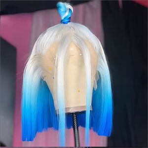 Brasilianisches Haar, Ombre-Farbe, Lace-Front-BoB-Perücken, Lila, Blau, gerade, kurze Bob-Perücken für Frauen, 13 x 4 HD-Spitzenfront-Perücke, vorgezupft