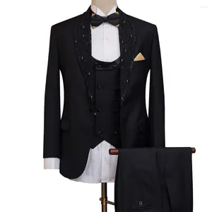 Men's Suits Elegant Hand Embroidered Tuxedo Men Groom Luxury Wedding Dresswear Dinner Party 3 Pieces Sets Male Prom Blazers Ternos