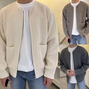 メンズセーター秋の冬の襟なし長袖弾性男性編みカーディガンコート