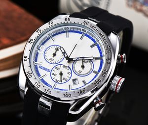 Luxury Men's Watch High-End Quartz Movement Watch Automatisk sexstift som kör andra kronografklocka 41mm Dial Fashion Rubber Strap Casual Sports Watch