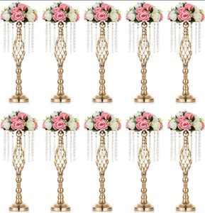 Suporte para vaso de flores de cristal, peças centrais de casamento para mesa, suporte de flores douradas, peças centrais de casamento
