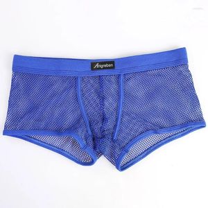 Cuecas sexy homens roupa interior malha respirável boxer shorts cuecas transparentes calcinha masculina ver através do tronco