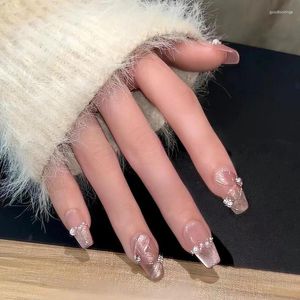 False Nails Misskitty Handmade Press-On samma stil Pure Wear Handmålad band Pearl Cat Eye Autumn och Winter Beautiful Färdig PR