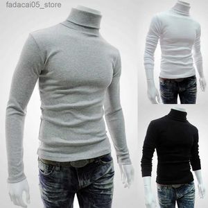 Camisolas masculinas camisa elástica macio outono gola alta manga longa cor sólida inverno malha pulôver respirável masculino 2021novo para e toque q240124