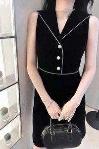 Basic & Casual Dresses designer brand 2024 Early Spring New Flip Collar Single breasted Slim Fit black Dress for women 2SJH