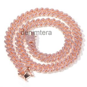 Iced Out Miami Cuban Link Chain Mens Gold Chains Pink Necklace Armband Fashion Hip Hop Jewelry 12mm255d PQ46