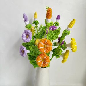 Dekorativa blommor produkt handgjorda ull stickad morgon glans bukett virkad simulerad vävt blomma