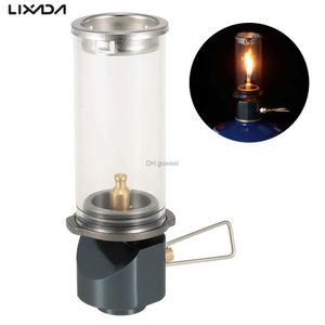 Camping Lantern Windproof Butane Gas Light Dreamlike Candlelight Lamp Wickless Glass Shade Tent Light Burner Outdoor Camping Picnic Lamp YQ240124