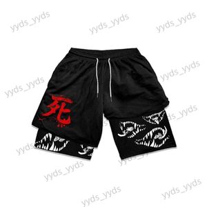 Herren-Shorts, Shorts für Männer, japanische Anime-Druck-Shorts, Y2K-Basketball-Shorts, Harajuku, Hip-Hop, 2-in-1-Gym-Shorts, neue Gothic-Strandshorts, heiß, T240124