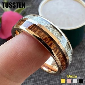 Bands Dropshipping TUSSTEN 8MM Men Women Tungsten Carbide Ring Wood Meteorite Inlay Nice Wedding Accessories Jewelry