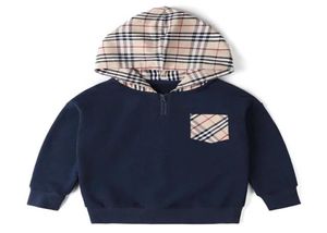 Meninos hoodies 2020 ins novos estilos de outono meninos crianças moda xadrez chapéu manga longa crianças algodão alta qualidade casual com capuz t shirt9448194