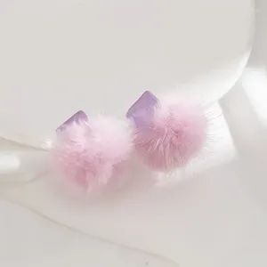 Brincos traseiros rosa roxo cabelo bola brinco feminino outono inverno bonito doce mosquito bobina sem piercing clipe de orelha