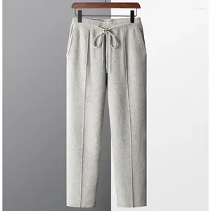 Calças masculinas pura lã tricô cintura elástica costura média slim-fit engrossado boxer manter quente e elegante