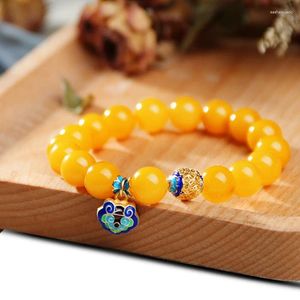 Braccialetti con ciondoli Ambra naturale Pietra grezza Bracciale in cera d'api Accessori in giada cloisonné da donna Grasso di pollo giallo Miele pieno Cera vecchia