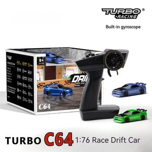 Turbo Racing C64 1/76 Drift RC Car With Gyro Radio Full Proportional Remote Control Toys RTR Track Mat for Kids and Adults Toys 240122