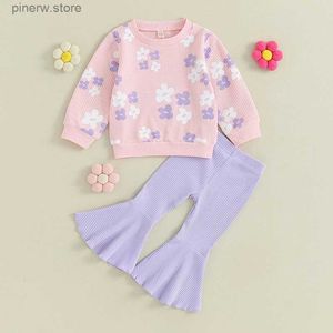 Kleidungssets Lioraitiin 3M-4Y Baby Mädchen Herbst Outfits Langarm Blumendruck Pullover Tops Schlaghosen Set Kleinkind Frühlingskleidung