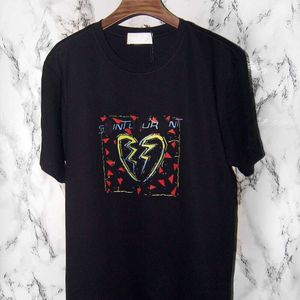 Designer Luxury Laurents Classic Heartbreak, letras quebradas, camiseta de manga curta, tamanho folgado