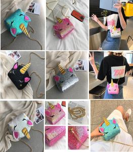 Cartoon Cute jednorożca torba w talii cekiny łańcuch na jedno ramię worki na ramię dziewczęce torebki torebki kosmetyczne brokat Fanny Pack Crossbody Bag Wal9350865