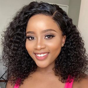 Adhesive free wig short curly Bob wig wet wave wig Malaysia lace front human hair wig Women's 13x4 front wig 230125