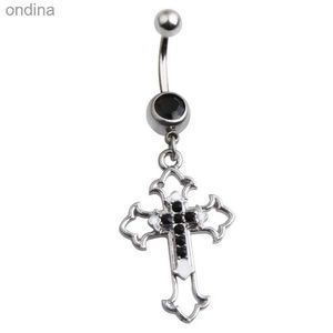 Nabel-Klingelknopfringe, hohles Kreuz, baumelnder Nabelring, 14G 316L Chirurgenstahl, klarer schwarzer CZ-Punk-Piercing, Ombligo Oreja-Körperschmuck YQ240125