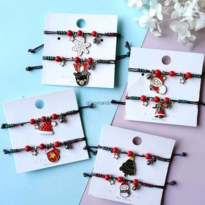 Chain Christmas Series Armband Santa Claus Elk Xmas Tree Snowman Pendant Braid Rope Armband Bangle For Women Charm nyårsmycken