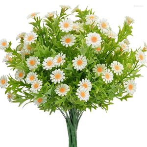 Decorative Flowers 6Pcs Daisies Artificial Outdoor Mums Fake Plants Greenery Plastic Shrubs For Home Dining Table Decor