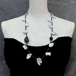 ペンダントYygem FaceTed Rondelle Black Spinel Cultured Grey Keshi Pearl CZ Pave Bead Long Necklace for Women Choker Necklaces Jewellery