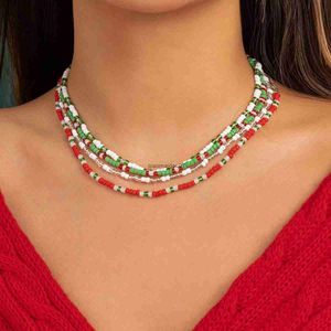 Pendant Necklaces Salircon Bohemia Simple Multicolor Rice Beads Short Necklace For Women Fashion Charm Christmas Necklace Fashion Holiday JewelryL24