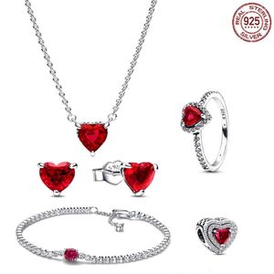 Fashion S Sterling Silber Red Love Set Armband Halskette Perlen passen in Original-DIY-Geschenkbox
