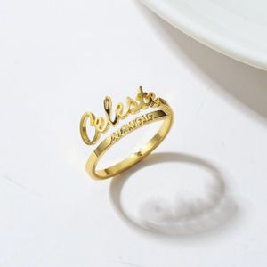 Ringe Benutzerdefinierte minimalistische tiefe Gravur Datum Namensringe Personalisierter verstellbarer Edelstahlring 18 Karat vergoldet Jubiläumsgeschenk