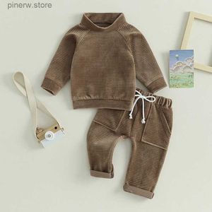 Set di abbigliamento Lioraitiin 0-4 anni Bambino Neonato Ragazza 2 pezzi Autunno Outfit Felpa a maniche lunghe in peluche a righe Set di pantaloni solidi