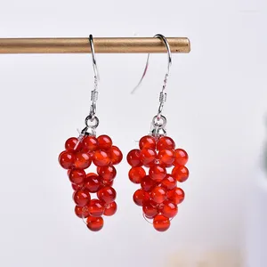 Dangle Earrings Natural Wine Red Garnet Hand Carved GRAPE Fashion Boutique Jewelry Men's And Women's 925 Silver Inlaid