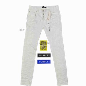 Jeans da uomo viola di marca a vita bassa skinny da uomo Jean bianco trapuntato Destroy Pocket cotone elasticizzato vintage J231111 MSQ2