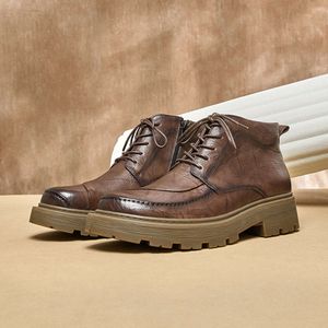 Plateau-Retro-Herren-Stiefeletten aus echtem Leder, handgefertigt, bequem, dicke Sohle, elegante Hochzeits-Social-Schuhe für Herren