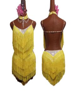 Nowa sukienka z latynoskiej sukienki Yellow Fringe Sexy Backless 2019 Salsa Chacha Rumba Konkurs Dancing Women3916367