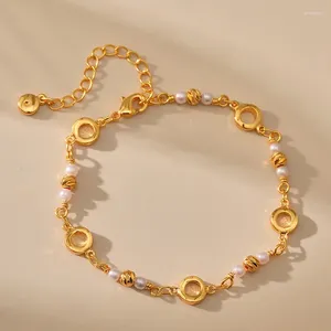 Link bransoletki białe koraliki puste metalowe koło kobiece Bransoletka łańcuch pączków Regulowane przedłużenie 18K Gold Jewelry Gift Drezno