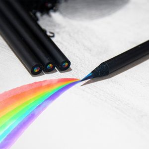 Lápis multichumbo em madeira preta, 7 cores, desenho em massa, desenho animado, arco-íris, lápis de madeira para crianças
