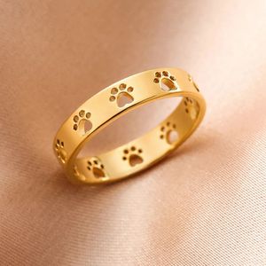 Animal Cat Dog Paw Print Ring Women's rostfritt stål husdjursavtryck Ring mode koreanska våg smycken bröllop gåva ring hänge