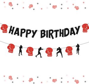 CheeReveal Boxing Birthday Party Dekoracje mecz Motyw Happy Banner for Boys Men Bokser Materiały 240124