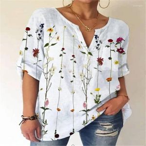 Frauen Blusen Elegante V-ausschnitt 3/4 Ärmel Gedruckt Sommer Tops Lose Blusas Mujer De Moda 2024 Verano Elegantes Bluse Freizeit s-3xl