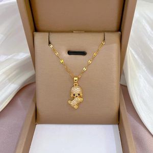 Pendant Necklaces Women's Golden Dog With Zircon Stainless Steel Collar Chain Necklace Jewelry Fashion Elegant Charming Accessories Gifts