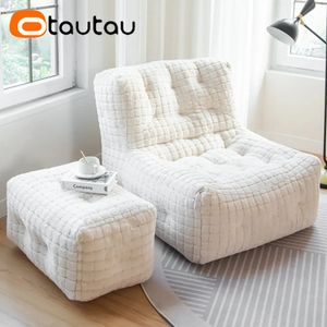 Otautau Luxury Waffle Faux Bunny Fur Pouf Sofa Bed Bean Bag Cover No Filler Chaise Lounge Recliner Couch Puff Ottoman Sac SF055 240118